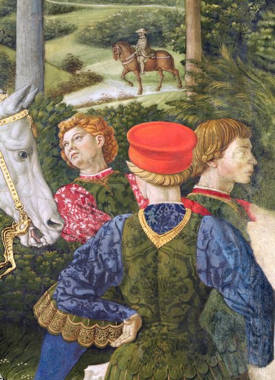 住んでいる係員、チャペルのマギサイクルの旅の詳細、1460年頃 作： Benozzo di Lese di Sandro Gozzoli